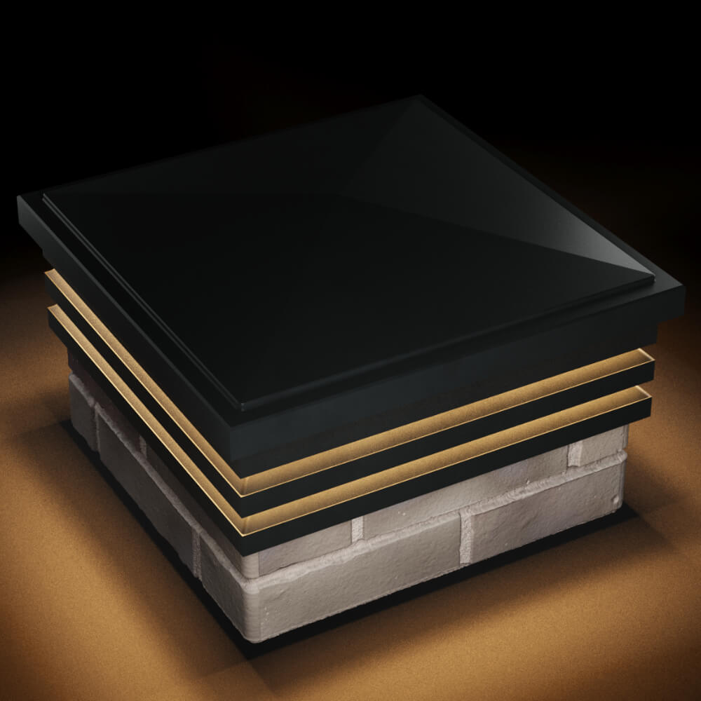 Колпак Zking Бона ХайТек Черный на столб 1.5х1.5 кирпича (385х385мм) с подсветкой в Первоуральске фото