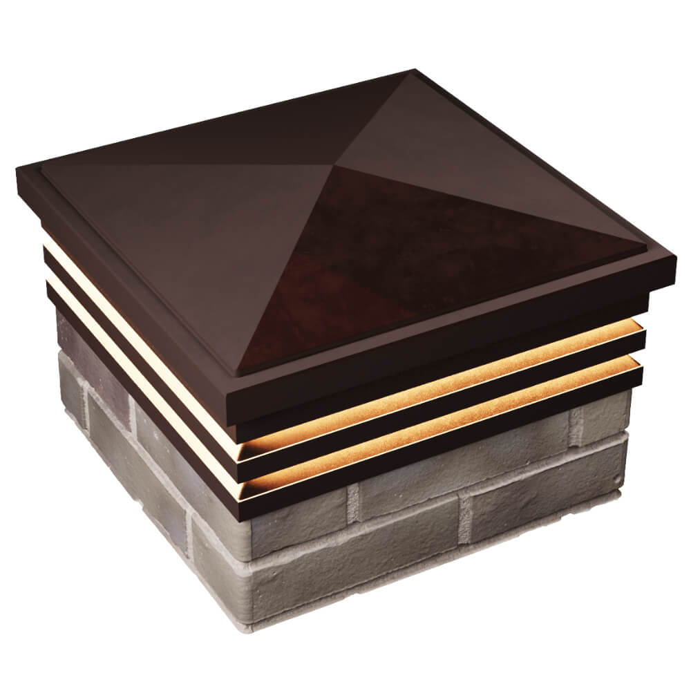 Колпак Zking Бона ХайТек Коричневый на столб 1.5х1.5 кирпича (385х385мм) с подсветкой в Первоуральске фото