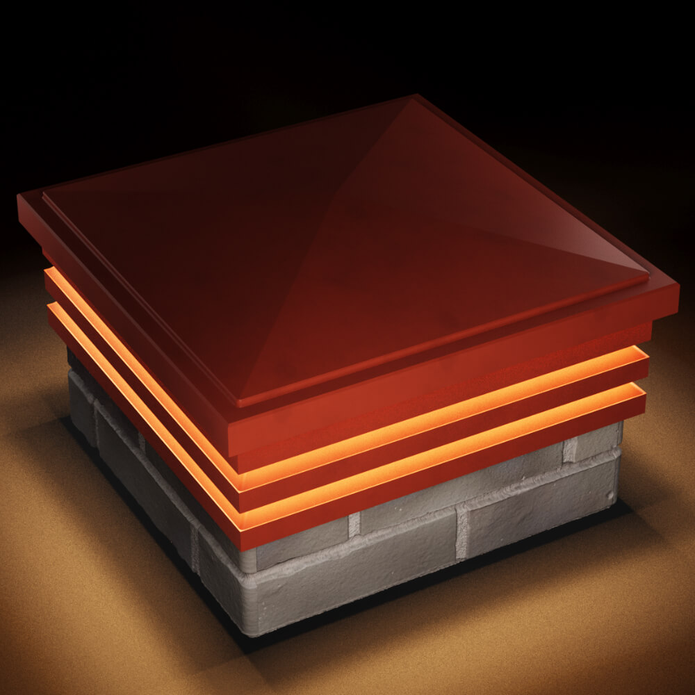 Колпак Zking Бона ХайТек Красный на столб 1.5х1.5 кирпича (385х385мм) с подсветкой в Первоуральске фото