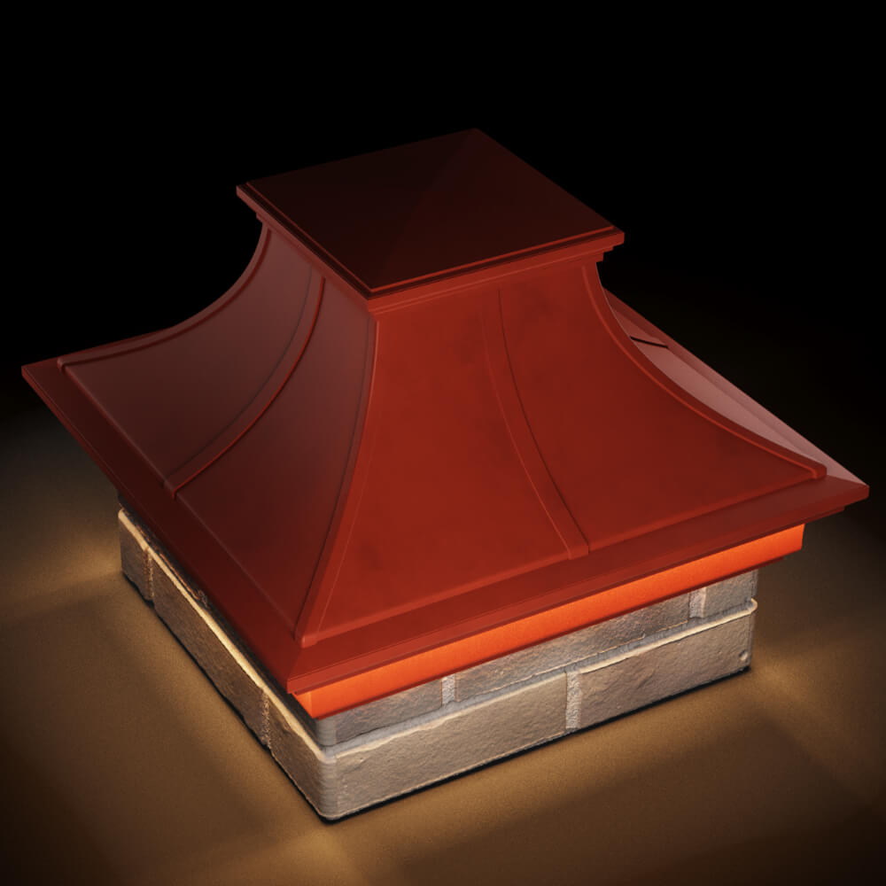 Колпак Zking Монблан Премиум Красный на столб 1.5х1.5 кирпича (385х385мм) с подсветкой в Первоуральске фото