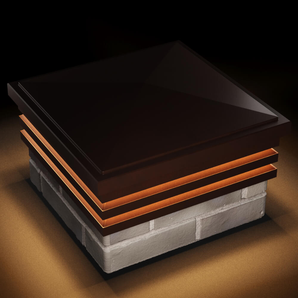 Колпак Zking Бона ХайТек Коричневый на столб 1.5х1.5 кирпича (385х385мм) с подсветкой в Первоуральске фото