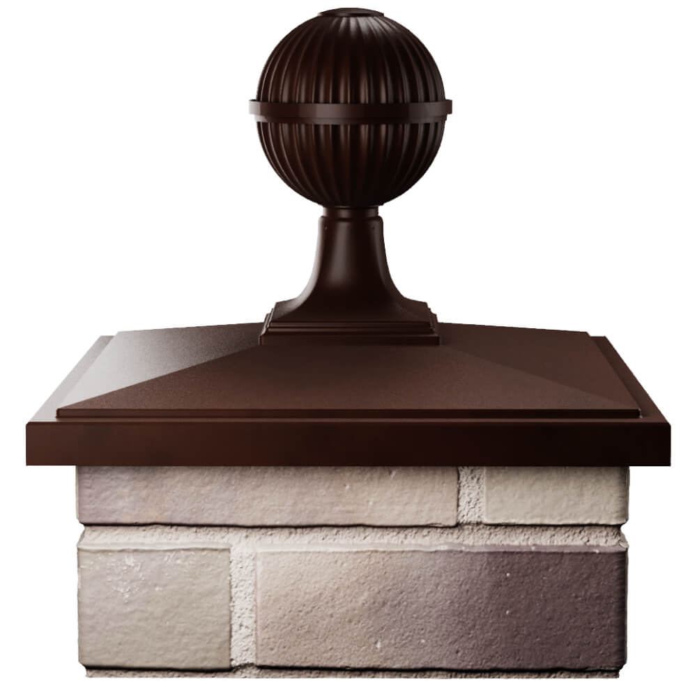 Колпак Zking БонаМоно Коричневый с шаром на столб 1.5х1.5 кирпича (385х385, 400х400мм) в сборе Первоуральск фото