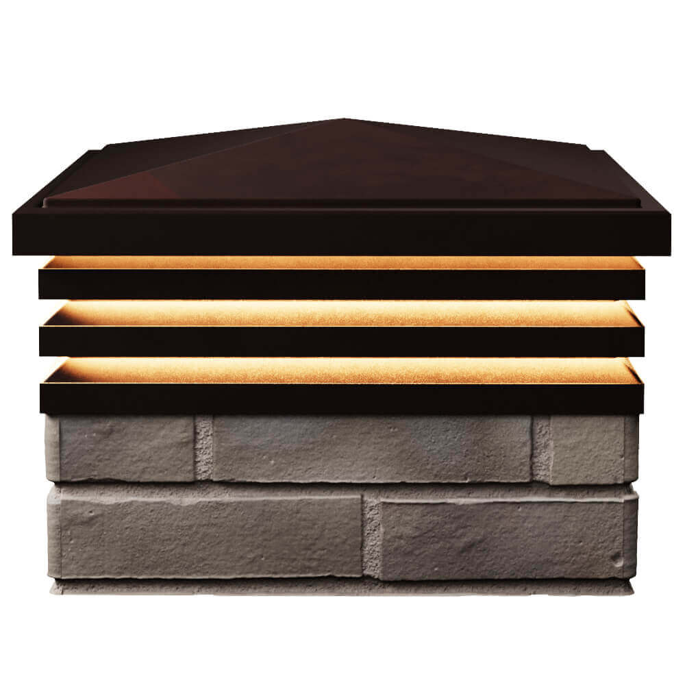 Колпак Zking Бона ХайТек Коричневый на столб 1.5х1.5 кирпича (385х385мм) с подсветкой в Первоуральске фото